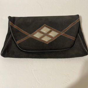 Vtg Margolm suede & snakeskin grey clutch bag